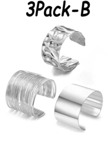 Yanxyad 1 Set Women's Thick Silver Bangle Bracelets, Punk Style Jewelry, Thick Silver Bracelets, Personalized Chunky Bracelets, Silver Bracelet Set & Gift, Petite Bangle - Silver - View 15