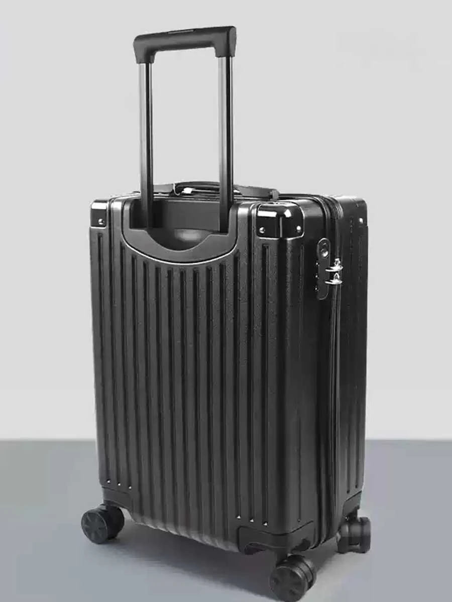1pc 20-Inch Thickened Carry-On Luggage Bag, Large Capacity Password Suitcase, 360°Spinner Wheels, Zipper Design, Aluminum Frame, Multi-Color Options, For Business Travel & Self-Drive Tour - Black - View 1