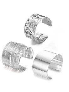 Yanxyad 1 Set Women's Thick Silver Bangle Bracelets, Punk Style Jewelry, Thick Silver Bracelets, Personalized Chunky Bracelets, Silver Bracelet Set & Gift, Petite Bangle - Silver - View 3