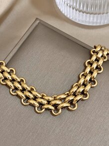 1pc Retro Link Chain Stainless Steel Bracelet For Women Golden Plating Tennis Bracelets For Daily Party Jewelry Summer Beach/Travel/Daily Essentials, Perfect Gift For Mother's Day/Valentine's/Christmas/Birthday (Gifts For Girlfriend/Mom)