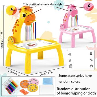 Kids Projection Learning Desk Educational Toy With Lights, Giraffe Drawing Board, Early Childhood Development (Includes Eraser Or Cloth Random),Back To School