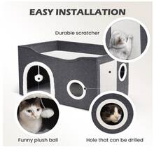 Cat House For Indoor Cats - Large Cat Bed Cave With Fluffy Ball And Scratch Pad, Foldable Cat Houses & Condos, Cat Hideaway, Covered Cat Bed For Multi Small Large Kitty, - Medium Gray - View 4