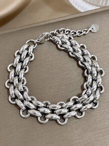 1pc Retro Link Chain Stainless Steel Bracelet For Women Golden Plating Tennis Bracelets For Daily Party Jewelry Summer Beach/Travel/Daily Essentials, Perfect Gift For Mother's Day/Valentine's/Christmas/Birthday (Gifts For Girlfriend/Mom)