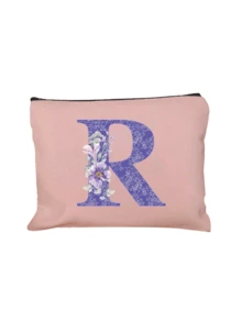 A-Z Floral Print Cosmetic Bag, Gift For Girls, Cute Retro Minimalist Alphabet Pattern Print Storage Pouch, Makeup Bag, Small Items Organizer, Cosmetic Bag, Toiletry Bag, Clutch, Lightweight Foldable Organizer, Minimalist Shopping Bag, Teacher Gift Clutch, Nurse/Doctor/Teacher Storage Pouch, Suitable For Personal Travel Makeup Storage, Travel Essential, Vacation/Back To School Supplies Bag, Women Travel Cosmetic Bag - Pink - View 16