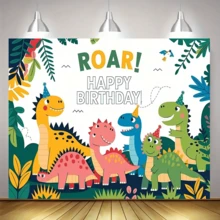 1 件森林恐龙生日背景横幅，适用于生日派对装饰、墙面装饰、家居装饰、摄影照片背景、周年纪念、花园装饰、家居装饰、窗帘、桌布、通用主题