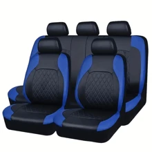 5-Seat Universal 4-Season Leather Car Seat Covers, Black & Red Rhombus Plaid Style, Seat Protection Decoration Set (5-Seat Fit/4-Season Applicable/Leather Material/Fashionable Design/Complete Protection)