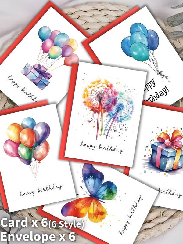 12 Biglietti di auguri colorati per il compleanno in acquerello arcobaleno, card bianche per compleanno, set in blocco per famiglia, amici, colleghi, forniture scolastiche, back to school