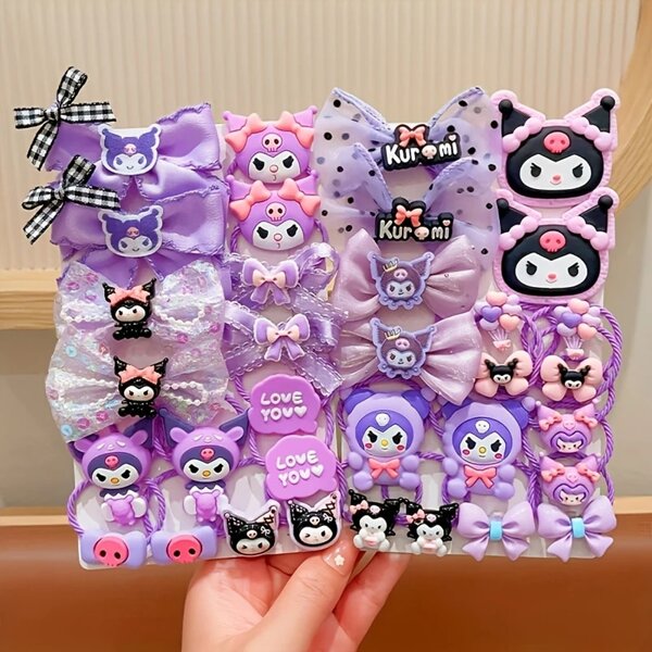 Sanrio Set di 14/18 fasce elastiche per capelli nere con tema Sanrio Beauty, non danneggiano i capelli, buona elasticità, fermagli per capelli riutilizzabili