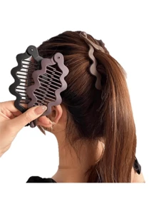 2pcs/Set Simple Matte Solid Color Fish Scale Hair Clips, Elegant Vertical Ponytail Banana Hair Clips, Casual PP(Polypropylene) Ponytail Clips For Daily Commute, Gentle On Hair Claw Clips Hair Claws Hair Barrettes