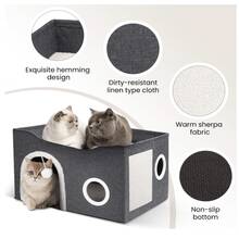 Cat House For Indoor Cats - Large Cat Bed Cave With Fluffy Ball And Scratch Pad, Foldable Cat Houses & Condos, Cat Hideaway, Covered Cat Bed For Multi Small Large Kitty, - Medium Gray - View 3