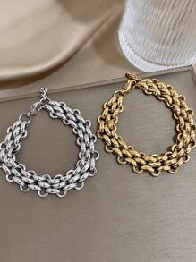 1pc Retro Link Chain Stainless Steel Bracelet For Women Golden Plating Tennis Bracelets For Daily Party Jewelry Summer Beach/Travel/Daily Essentials, Perfect Gift For Mother's Day/Valentine's/Christmas/Birthday (Gifts For Girlfriend/Mom)