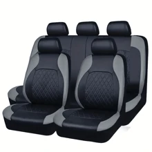5-Seat Universal 4-Season Leather Car Seat Covers, Black & Red Rhombus Plaid Style, Seat Protection Decoration Set (5-Seat Fit/4-Season Applicable/Leather Material/Fashionable Design/Complete Protection)