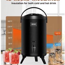 Insulated Beverage Dispenser 2.2 Gal - Hot Drink Dispenser 304 Stainless Steel W/Real-Time Thermometer Iced Beverage Dispenser Water Milk Tea Coffee For Parties Catering Commercial W/Labels, Black - Black - View 3