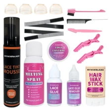 17pcs/Box Wig Kit Glue With Lace Tint Mousse, Lace Melting Spray, Wax Stick, Edge Control, Glue Remover Wig Tool With Exquisite Storage Box - 17pcs-Medium Brown Kit - 查看 2