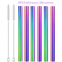 3/5/8 Stück Premium Metall Smoothie Strohhalme und Reinigungsbürste, 0,5 Zoll extra breite Edelstahl Trinkhalme für Milchshakes/Bubble Tea/Smoothies, Party Zubehör, spülmaschinenfest, Schulmaterial - Mehrfarbig - Übersicht 15