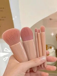 5er-Set tragbare Makeup Pinsel mit Spiegel, Makeup Pinsel Set in Verpackung, multifunktionaler Puder Pinsel, Rouge Pinsel mit Spiegelbox, Mini multifunktionaler Puder Pinsel, Foundation Pinsel, Lidschatten Pinsel, Blending Pinsel für Schönheitstools (unterschiedliche Chargen haben leichte Farbvariationen)