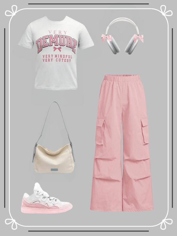 2pcs/Set Girls Outfit - Letter Print Short Sleeve T-Shirt And Pink Utility Pants Suit, Casual Summer Wear For Pre-Teen & Teenager