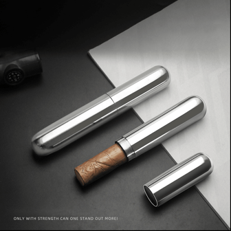 1 件不锈钢雪茄保湿盒、雪茄管、单个便携式雪茄盒、雪茄桶保湿盒、简易便携式雪茄盒、送给父亲、丈夫和男士的礼物
