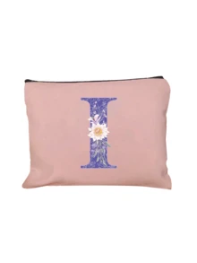 A-Z Floral Print Cosmetic Bag, Gift For Girls, Cute Retro Minimalist Alphabet Pattern Print Storage Pouch, Makeup Bag, Small Items Organizer, Cosmetic Bag, Toiletry Bag, Clutch, Lightweight Foldable Organizer, Minimalist Shopping Bag, Teacher Gift Clutch, Nurse/Doctor/Teacher Storage Pouch, Suitable For Personal Travel Makeup Storage, Travel Essential, Vacation/Back To School Supplies Bag, Women Travel Cosmetic Bag - Pink - View 23