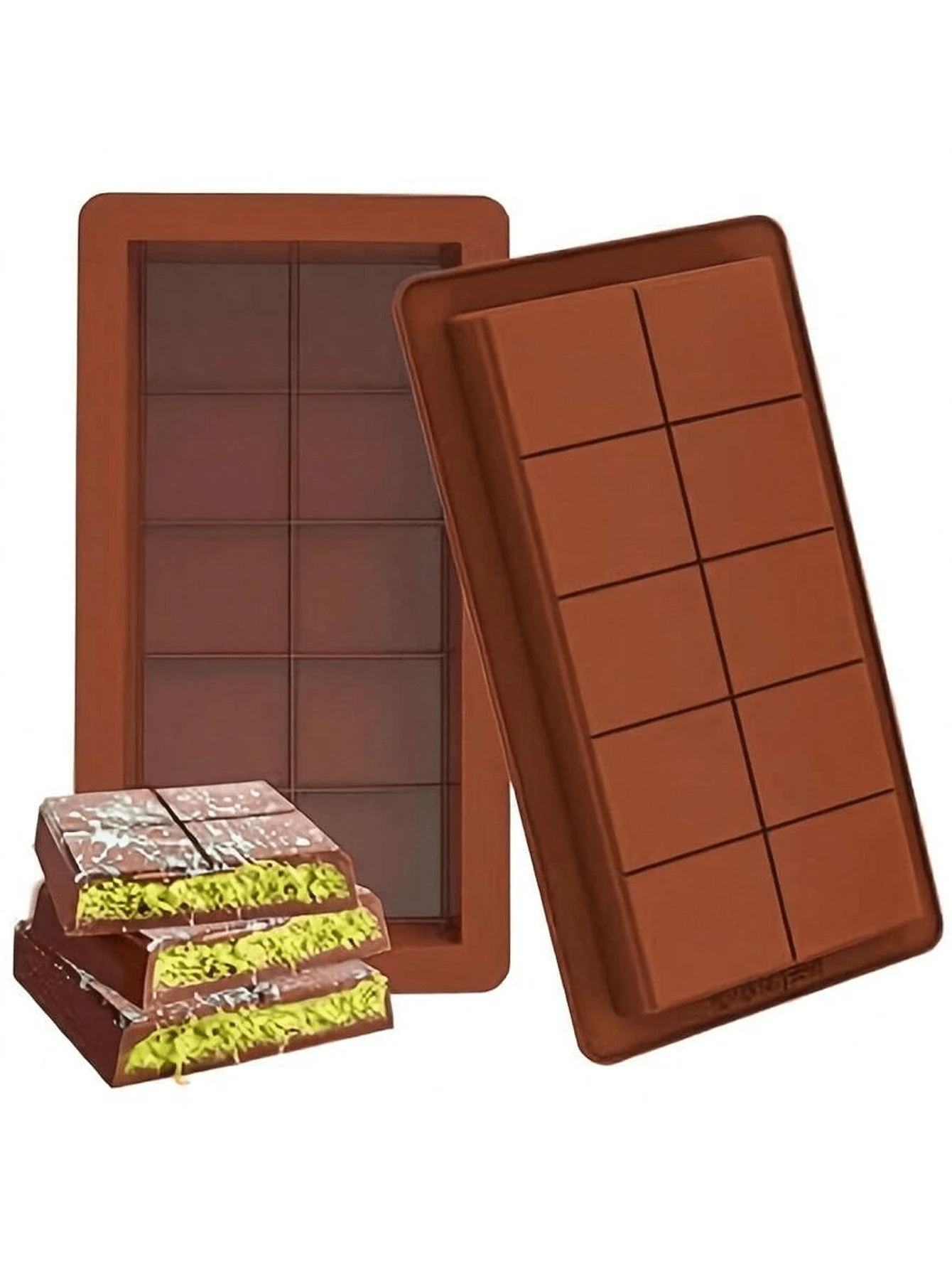 Brown Silicone Chocolate Bar Mold, Non-Stick Break-Apart Candy Maker Tray For Homemade Protein Bars, Keto Snacks Or Professional Looking Desserts, Easy Release Bakeware Tool