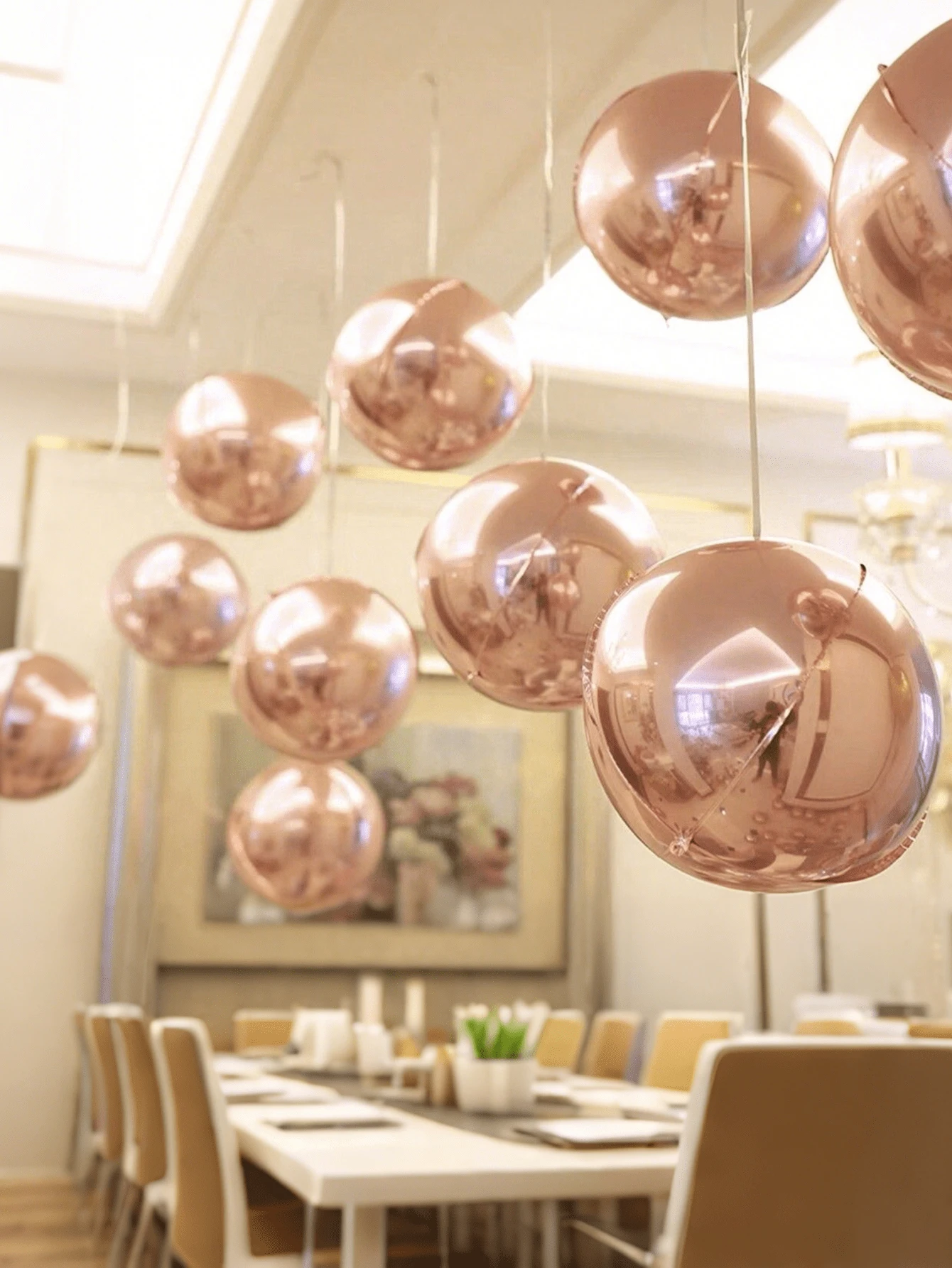 1/3/5pcs 10in/18in/32in Rose Gold 4D Effect Foil Balloons, Holographic Spherical Foil Balloons, Floatable When Filled With Helium, Suitable For Birthday Party, Bachelor Party, Engagement, Wedding, Christmas, New Year, Anniversary - 玫瑰金 - 查看 1