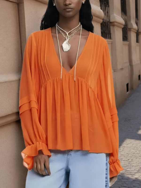 Effen semi-transparante blouse voor dames, modieus voor de zomer