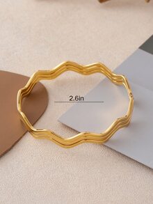 3pcs Stacked Bracelets, Stainless Steel Plated Fashionable Wave Design, Suitable For Men And Women, Daily Wear And Parties - 3-piece Wave Bracelet - View 8