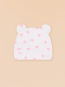 2pcs/1pc Baby Pink Heart Pattern Soft Cotton Breathable Double Ear Infant Newborn Hospital Beanie Hat, Suitable For 0-3 Months Daily Use, Great Gift For Expecting Mothers