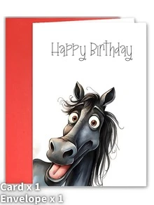 12 张趣味生日贺卡套装，趣味马脸，卡通马角色，6 张手工贺卡，趣味生日贺卡多件装，学校用品，返校季 - 均碼 - 查看 10