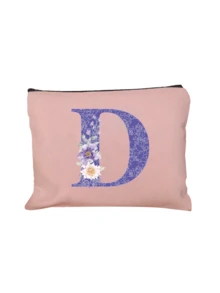 A-Z Floral Print Cosmetic Bag, Gift For Girls, Cute Retro Minimalist Alphabet Pattern Print Storage Pouch, Makeup Bag, Small Items Organizer, Cosmetic Bag, Toiletry Bag, Clutch, Lightweight Foldable Organizer, Minimalist Shopping Bag, Teacher Gift Clutch, Nurse/Doctor/Teacher Storage Pouch, Suitable For Personal Travel Makeup Storage, Travel Essential, Vacation/Back To School Supplies Bag, Women Travel Cosmetic Bag - Pink - View 27