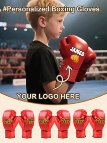Guantes de Boxeo Personalizados. Estos guantes de boxeo son personalizados para bebés y niños pequeños, diseñados especialmente para los pequeños campeones. Son un excelente regalo para el Día del Niño y un recuerdo memorable para su crecimiento. Regreso a Clases, Multifuncional, Ornamental, Letras, Elegante, Moderno, Colorido, Bonito, Adorable, Casual, Personalizado, Único, Regalos Ideales para Él, Regalos Ideales para Ella, Artículos de Regalo de Navidad. - Rojo - Ver 2