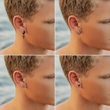 30 Pcs Stainless Steel Ring Earrings Punk Style Cool Earrings Earrings Set For Men And Women Universal Round Silver Black Gold Earrings Pierced Earrings Earrings Set Low Sensitivity All-Matching Earrings Design