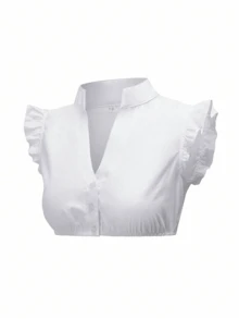 ii 加大码女式慕尼黑啤酒节 Dirndl 衬衫传统巴伐利亚 Dirndl 衬衫 V 领短款上衣，万圣节 - 白色 - 查看 2