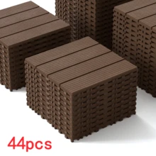 44 Pack Interlocking Plastic Deck Tiles - 12"X12" Square - Waterproof Outdoor - Poolside Balcony Backyard Decking Tiles - Easy Installation - Sturdy PP Material - Strong Load-Bearing Capacity - one-size - View 17