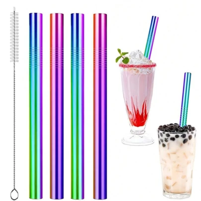 3/5/8 ống hút sinh tố kim loại cao cấp kèm cọ vệ sinh, ống hút bằng thép không gỉ siêu rộng 0,5 inch dùng cho sữa lắc/trà sữa/sinh tố, phụ kiện tiệc tùng, dùng được với máy rửa chén, đồ dùng học tập