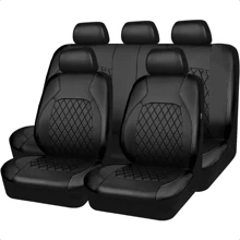 5-Seat Universal 4-Season Leather Car Seat Covers, Black & Red Rhombus Plaid Style, Seat Protection Decoration Set (5-Seat Fit/4-Season Applicable/Leather Material/Fashionable Design/Complete Protection)