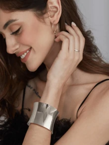 Yanxyad 1 Set Women's Thick Silver Bangle Bracelets, Punk Style Jewelry, Thick Silver Bracelets, Personalized Chunky Bracelets, Silver Bracelet Set & Gift, Petite Bangle - Silver - View 5