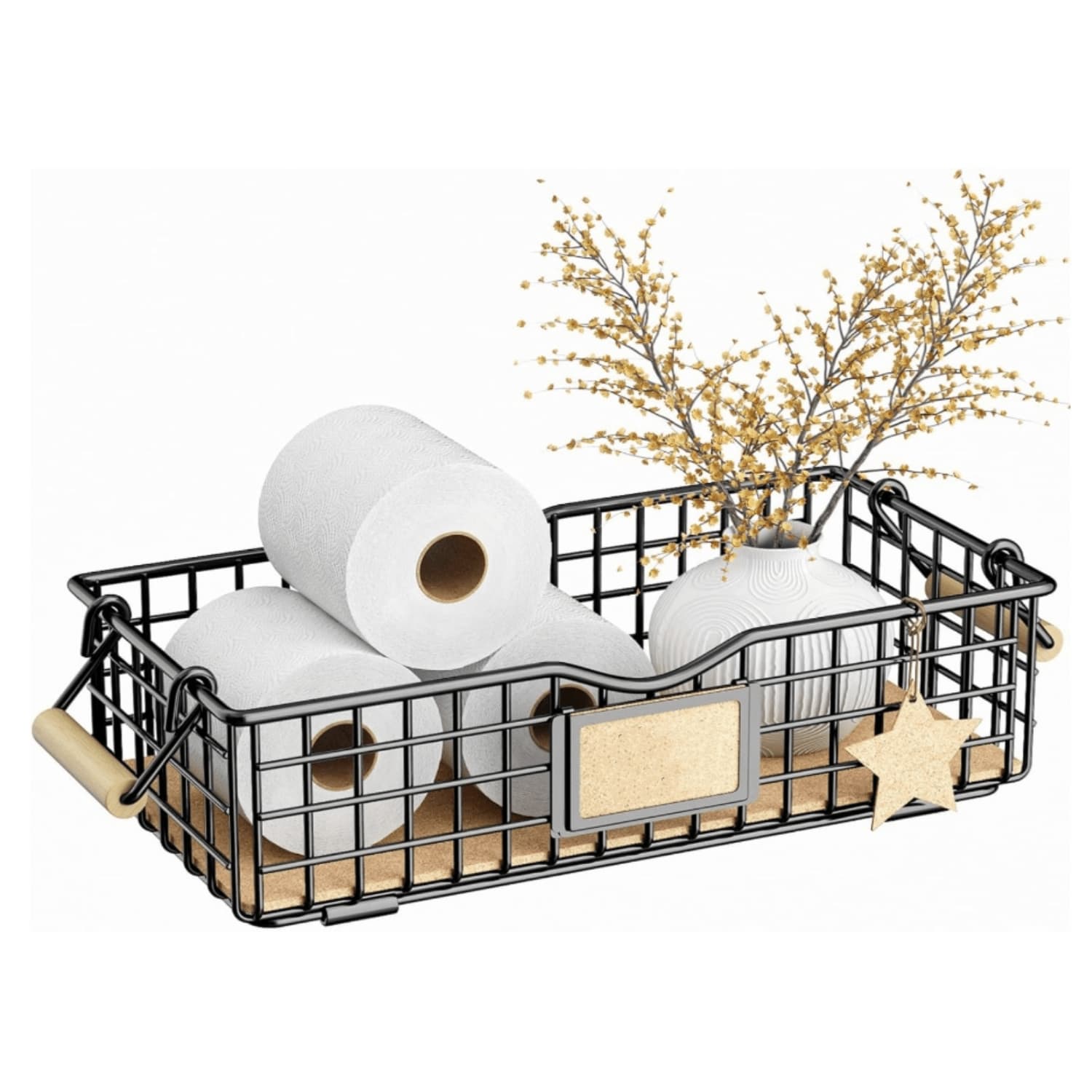 Toilet Paper Storage Basket, Toilet Tank Topper Basket For Bathroom, Narrow Wire Storage Basket For Tank Top, Bathroom Metal Basket For Bathroom D R - Black - Black - View 1