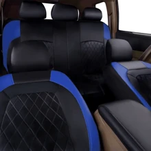 5-Seat Universal 4-Season Leather Car Seat Covers, Black & Red Rhombus Plaid Style, Seat Protection Decoration Set (5-Seat Fit/4-Season Applicable/Leather Material/Fashionable Design/Complete Protection)