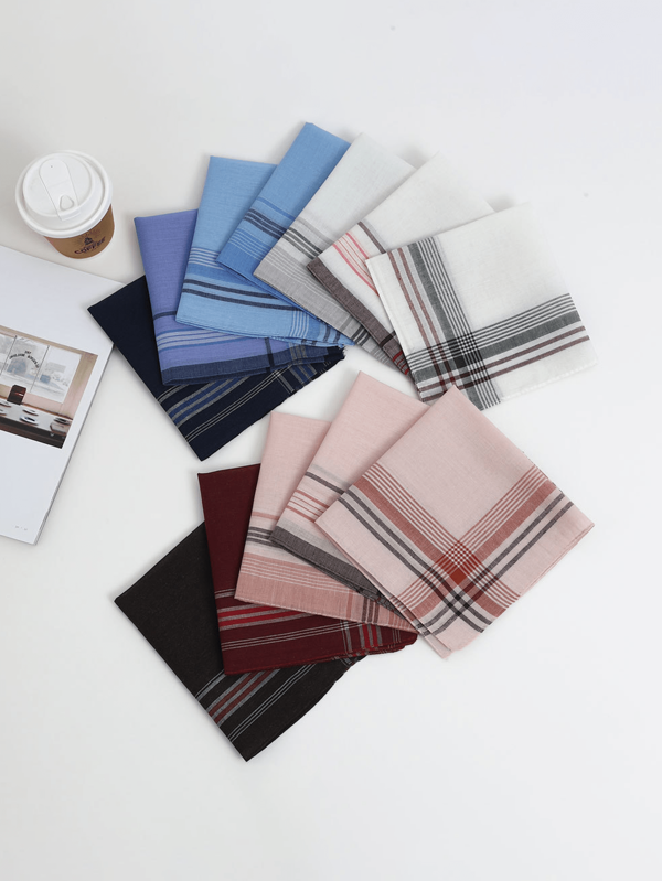 1/6/12pcs Cotton Men's Handkerchief, Classic Retro Design Gentlemen's Handkerchief, Lightweight, Easy Care, Fashionable Stripe & Plaid Pattern, Holiday Gift For Christmas, Thanksgiving