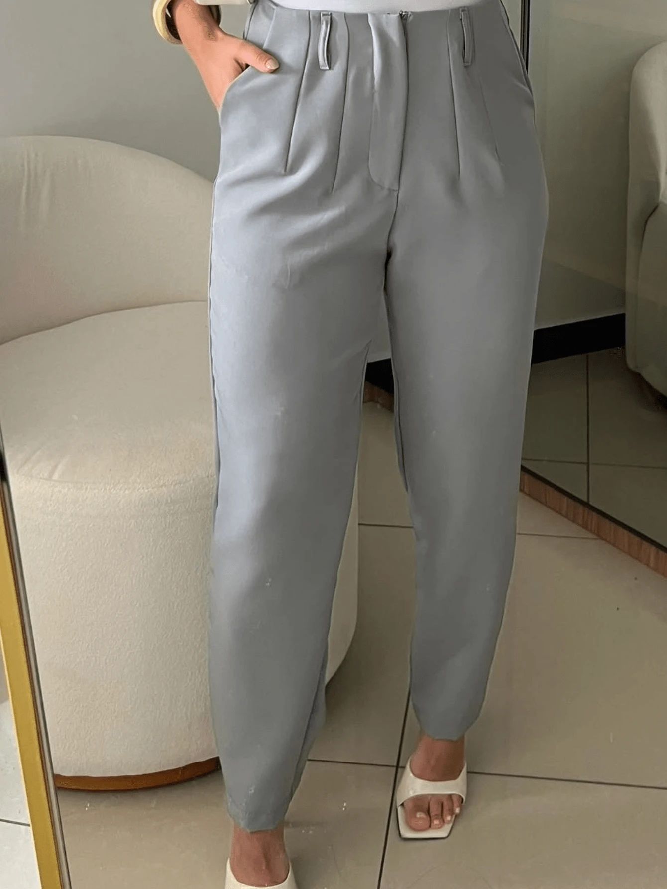 ZA Women's Tailored Trousers High Waist Skinny Casual Elegant Pocket And Zipper - Xám - Xem 1