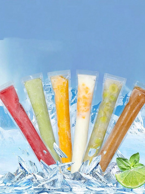20/50pcs/Set Transparent Disposable Ice Pop Bags, Home-Use Ice Lolly Mold, Sealed, Cold-Resistant, For Juice, Soda, Fruit, Freezing, Random Color Funnel