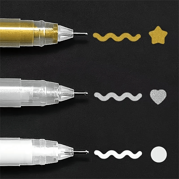 3 canetas marca-texto de alta capacidade, canetas marcadoras de metal com pontas finas, adequadas para aquarela, ilustração, artistas, designers e estudantes maiores de 14 anos, cores branco e dourado, volta às aulas