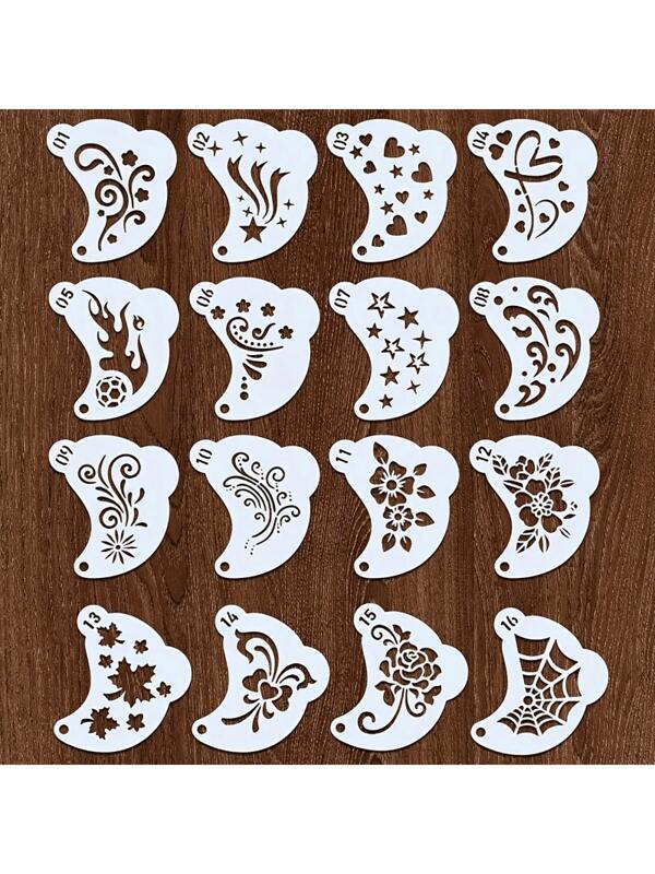Set di 16 pezzi di maschere riutilizzabili per il trucco del viso, adatto per trucco, cosplay e feste, stencil in PET per decorazioni fai-da-te, scrapbooking, acquerello e arte di graffiti, back to school, forniture scolastiche