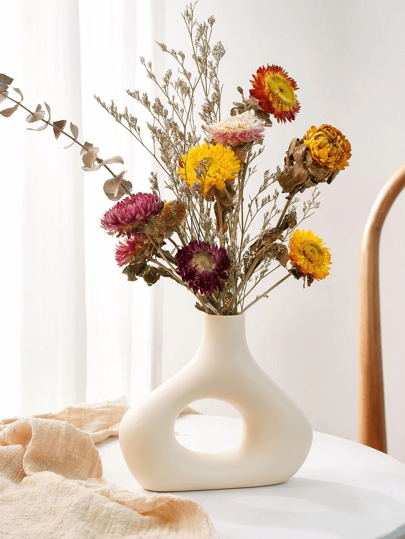 Zwart Beige Ceramic Vase Set Of Two Moderne Home Neutral Bohemian Round Donut Pampas Grass Vase, Nordic Aesthetic Living Room Coffee Tafel Fireproof Bookshelf Flower Glass view 7