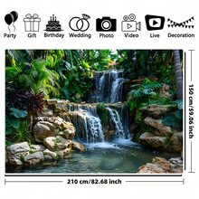 1pc Green Forest Waterfall Background Fabric Banner, Polyester Fabric, Suitable For Party Decoration, Home Decoration, Garden Decoration, Photography Background, Wall Decoration, Indoor And Outdoor Decoration, Universal Theme