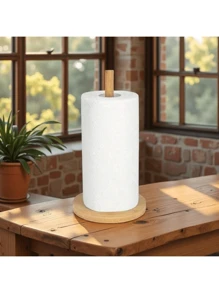1pc Nordic Style Wooden Upright Paper Towel Holder, Minimalist & Practical, Mountless, Creative Wooden Vertical Paper Roll Rack, Perfect Home Accessory, Natural Wood Upright Paper Towel Rack, Sturdy & Decorative