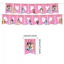 Bluey 粉色主题蓝色生日派对装饰套装生日拉旗节日装饰，非常适合节日、粉丝和生日派对装饰