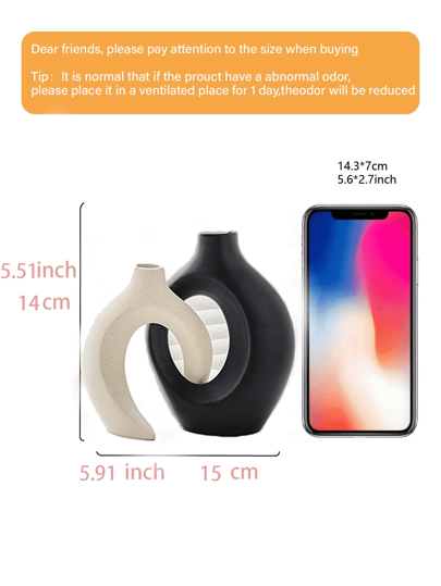 Zwart Beige Ceramic Vase Set Of Two Moderne Home Neutral Bohemian Round Donut Pampas Grass Vase, Nordic Aesthetic Living Room Coffee Tafel Fireproof Bookshelf Flower Glass view 10