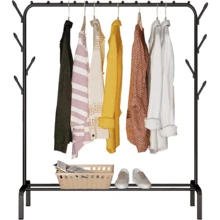 edihome, Kleiderständer, Kleiderstange, 118X148X39cm, Schuhregal, Metallisch, Stabil, Clothes Rack, Klamotten Ständer, Clothes Organizer (Weiß) - Schwarz - Übersicht 1